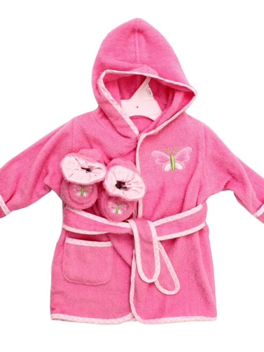 Girls' Hooded Pink Butterfly Robe with Matching Slippers Size 0-9M